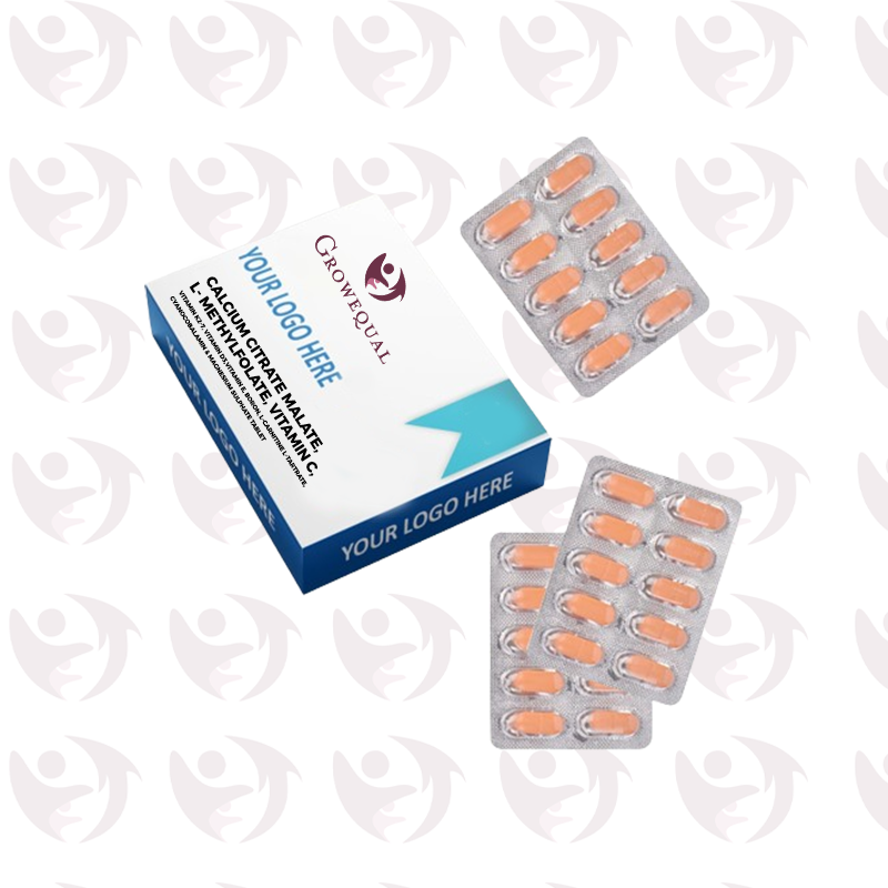 Calcium Citrate Malate, L- methylfolate, Vitamin C, Vitamin K2-7, vitamin D3, Vitamin E, Boron, L-carnitine L-tartrate, Cyanocobalamin & Magnesium Sulphate Tablet